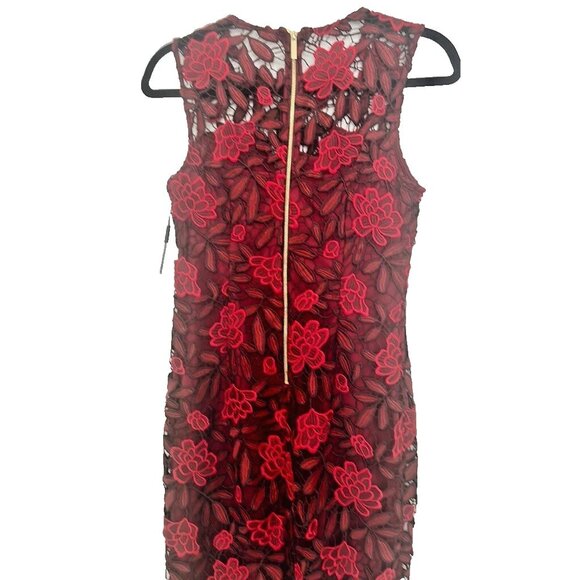 Calvin Klein Two-Tone Lace Sheath Dress - Size 6 | NWT Rosewood Red Midi - Picture 10 of 14